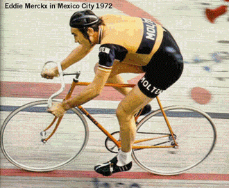 Eddy Merckx tijdens zijn werelduurrecord